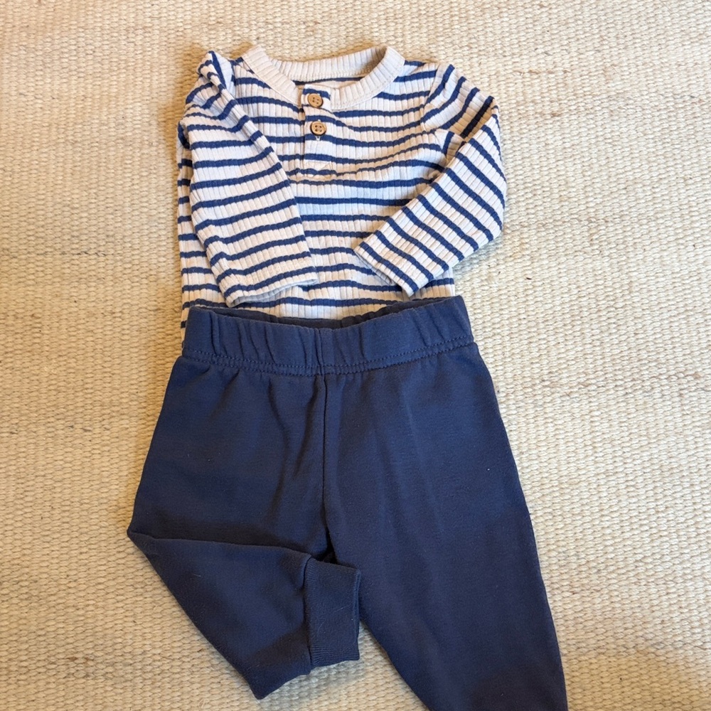 Striped Blue and White Baby Outfit